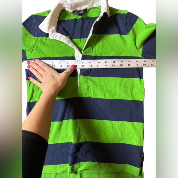 J.Crew Women’s XXXS Green & Navy Striped Rugby Shirt 100% Cotton - Picture 3 of 6